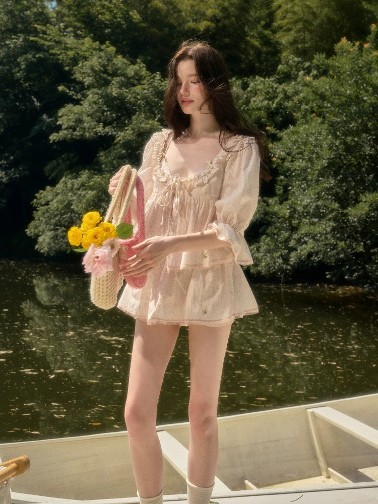 Peach Floral Cotton Shirt Set