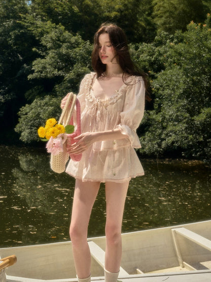 Peach Floral Cotton Shirt Set