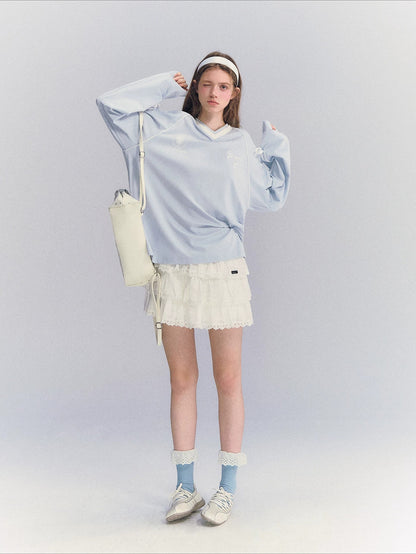 Contrast Bow Long Sleeve Tee
