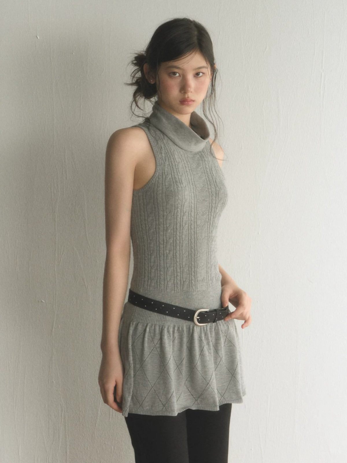 High Neck Sleeveless Knit Dress