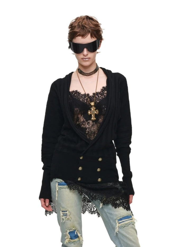 Black Acetate Cashmere Cardigan