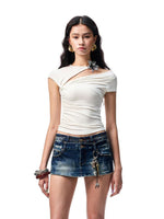 Knot-Pleated Slim-Fit Acetate T-shirt