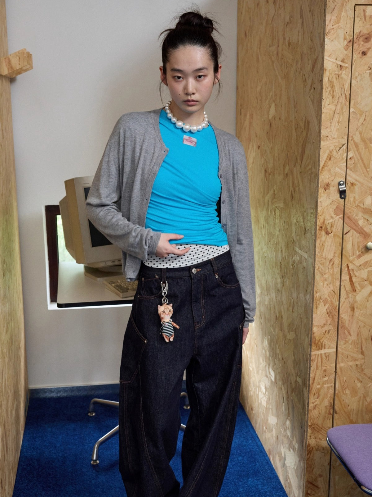 Ruched Crewneck Long-Sleeve Blouse