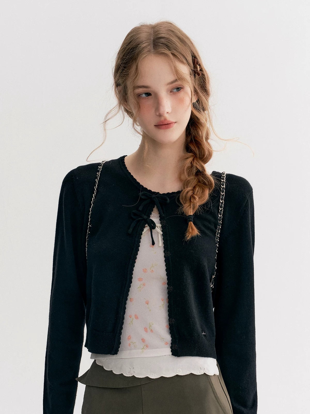 Black Double Bow Cardigan