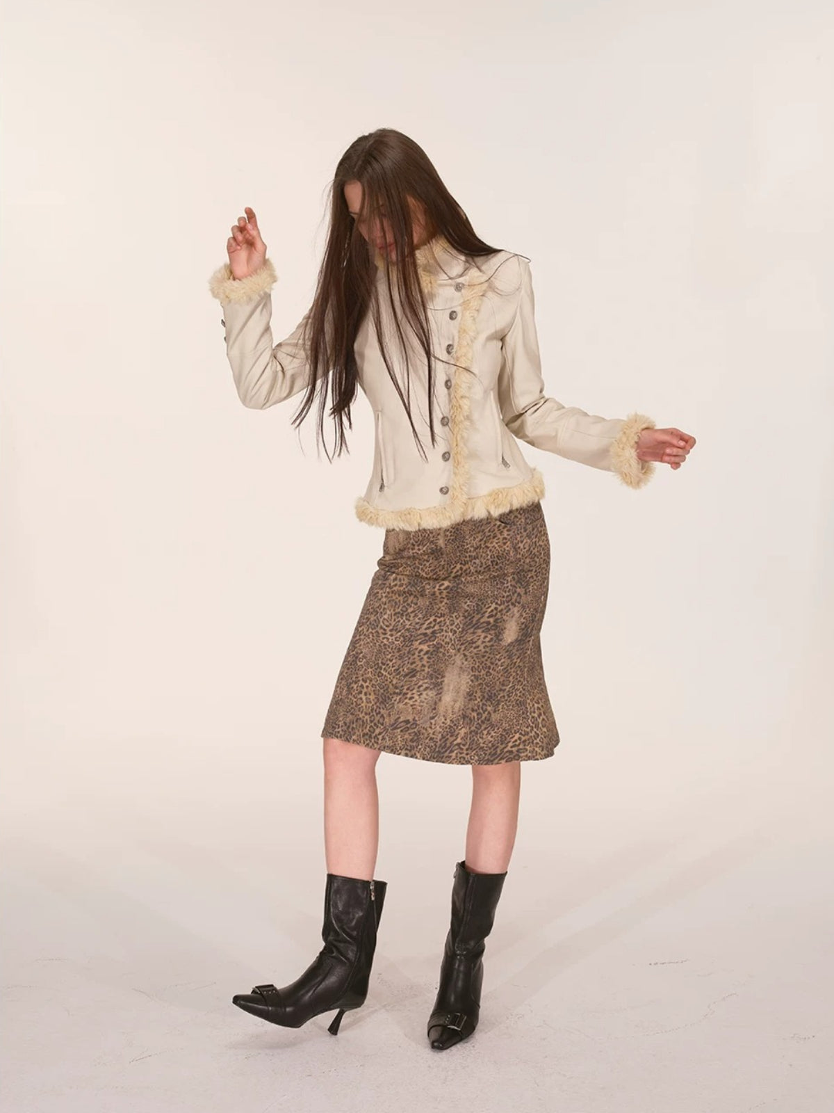 Asymmetric Fur-Trimmed Faux Leather Jacket