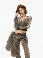 Velvet Hooded Cropped Flared Pants Set