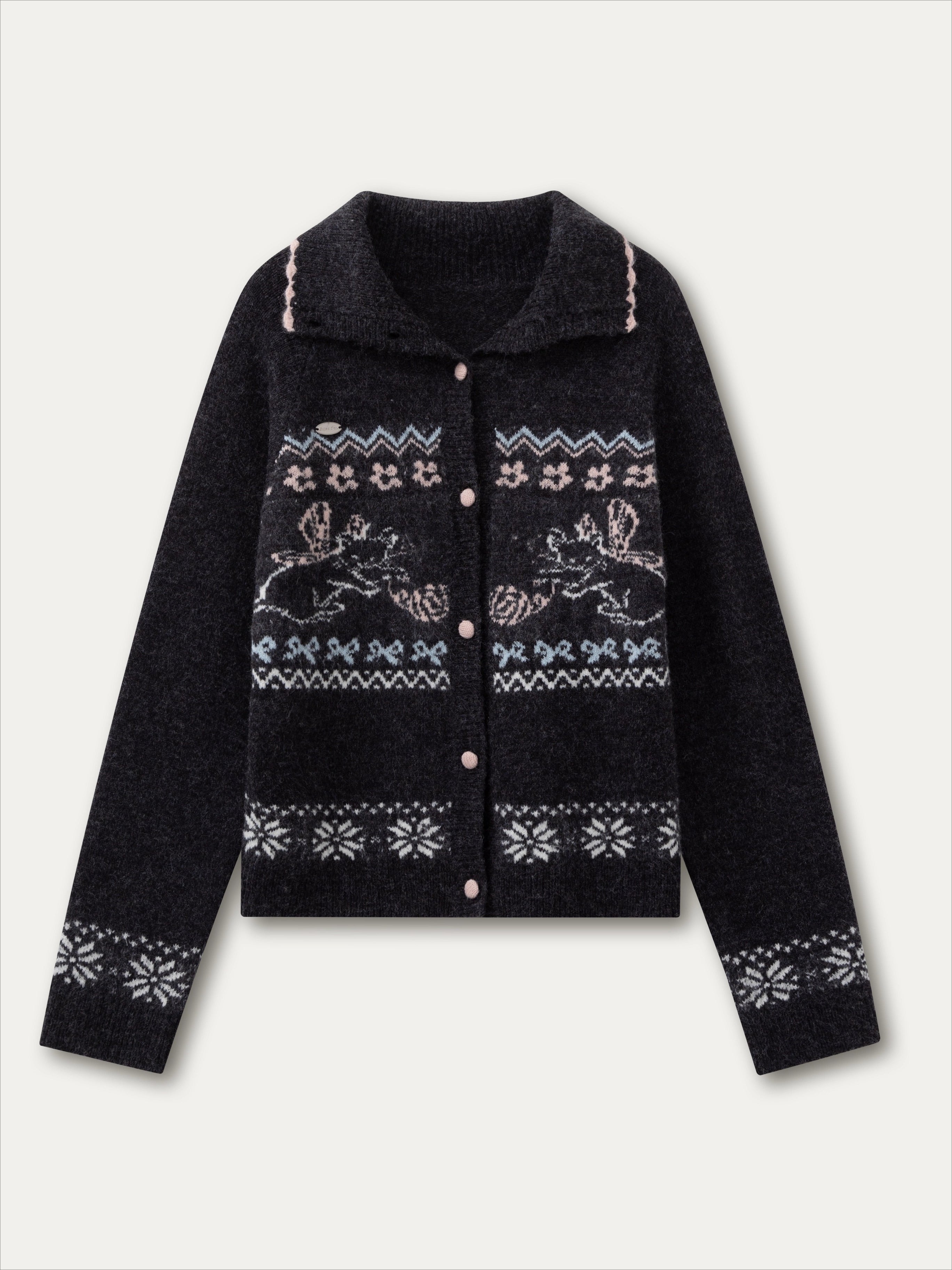Gray &amp; Off-white Fair Isle Cat Knit Set