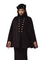 Layered Stand-Collar Double-Breasted Long Cape Coat