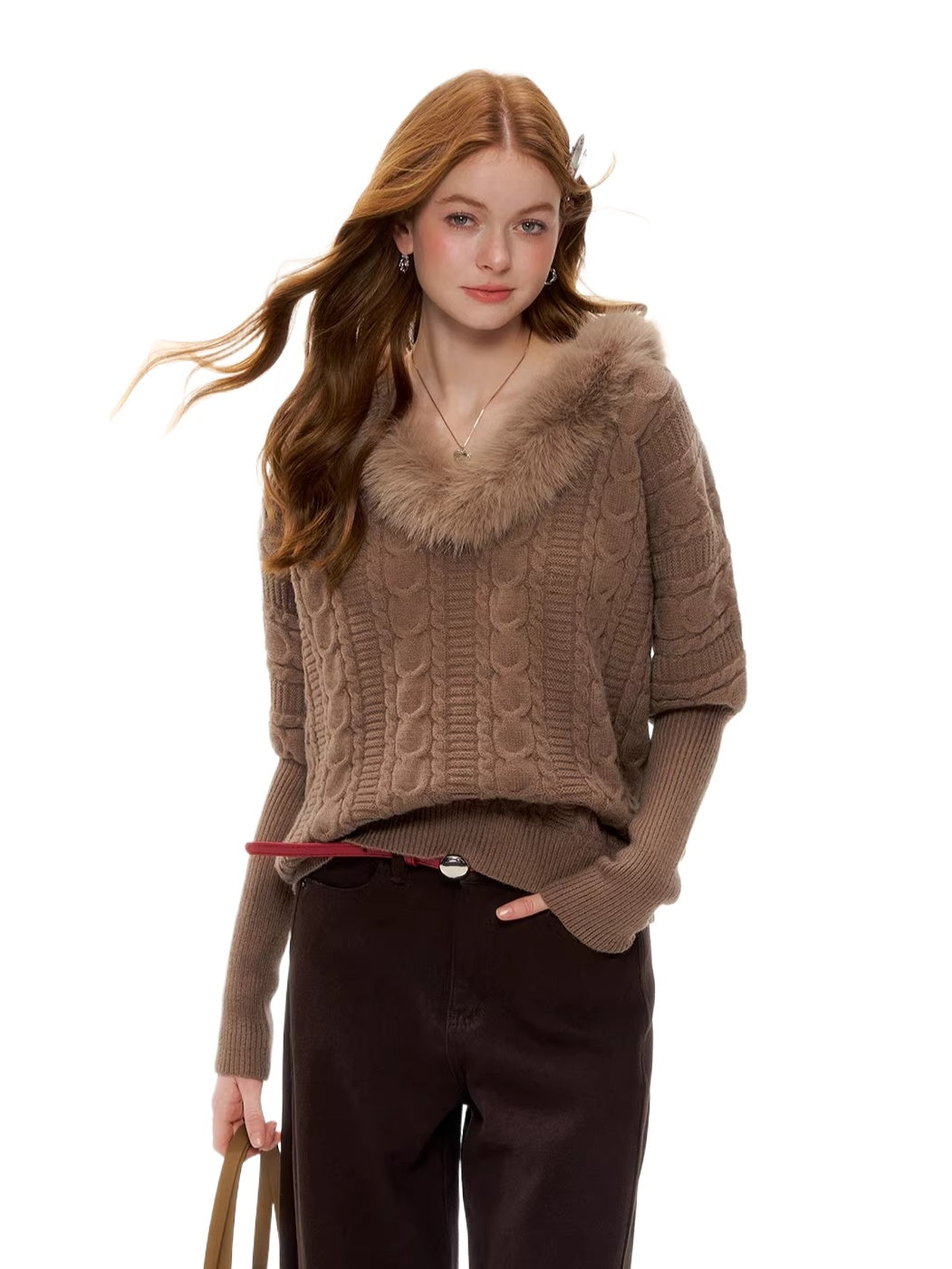 V-Neck Cable Knit Sweater