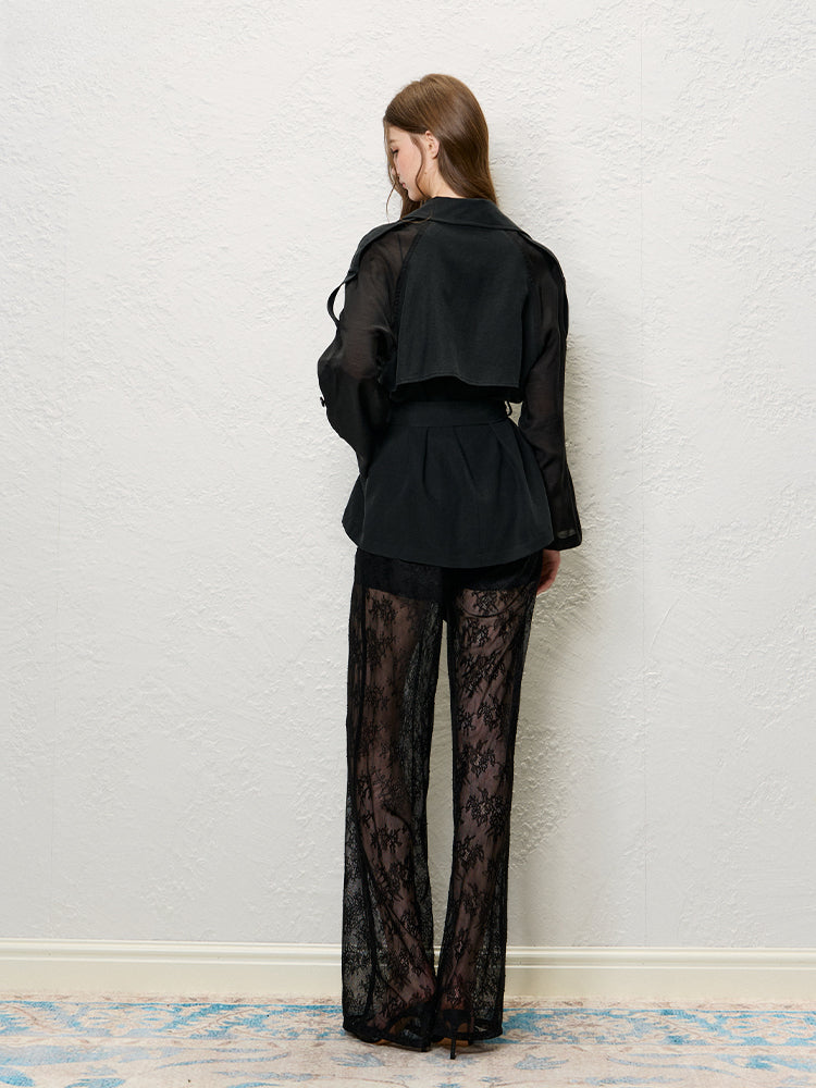 Black Tencel Linen Trench Coat