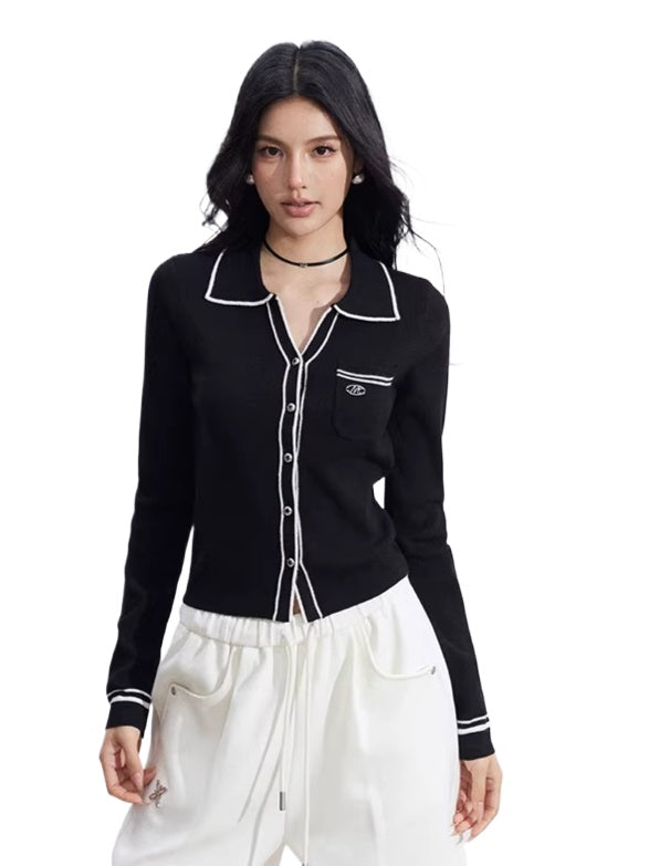 Contrast Polo Knit Top