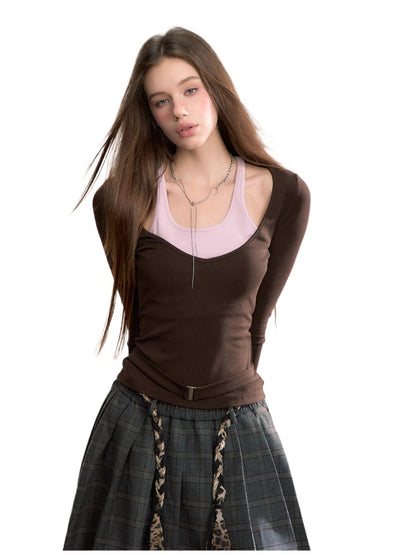 Contrast Belt Knit Top