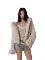 Shearling Panel Faux Fur Jacket