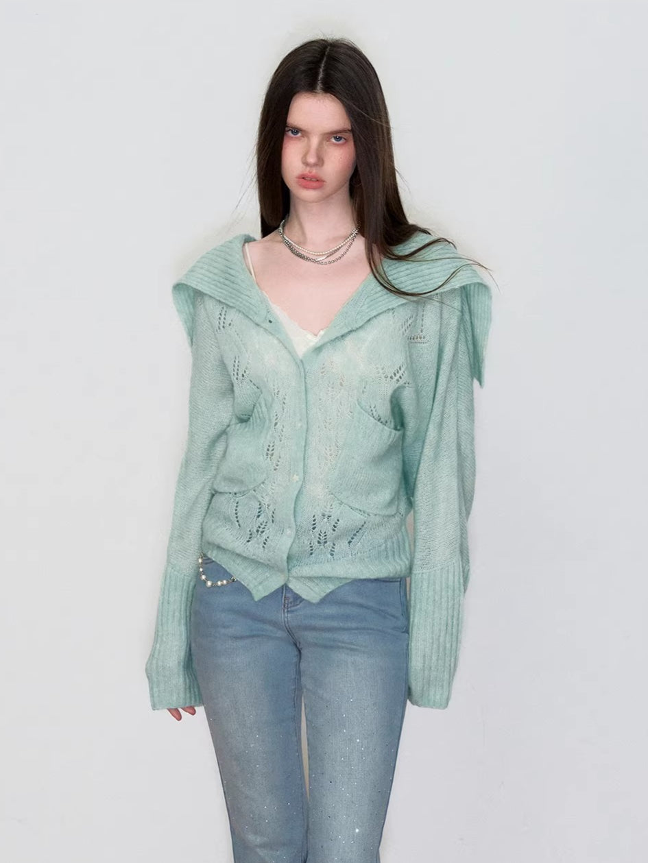 Hollow Knit Collar Cardigan