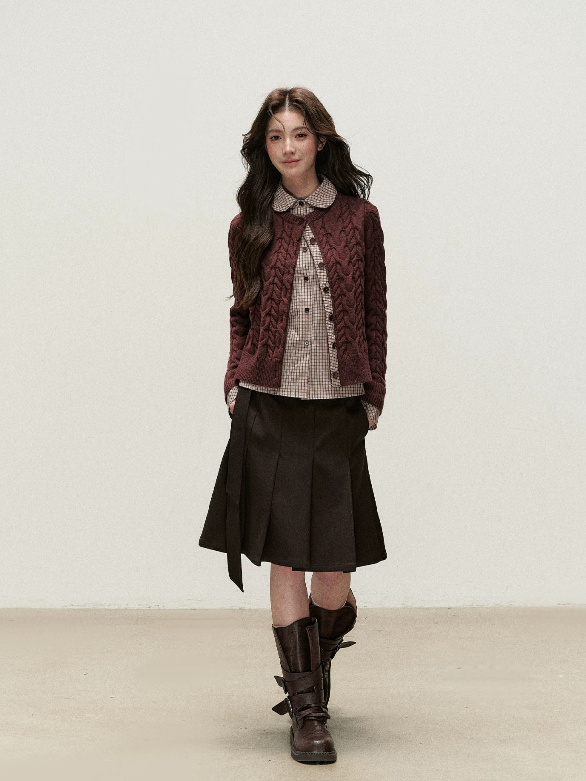 Peter Pan Collar Layered Knit Cardigan