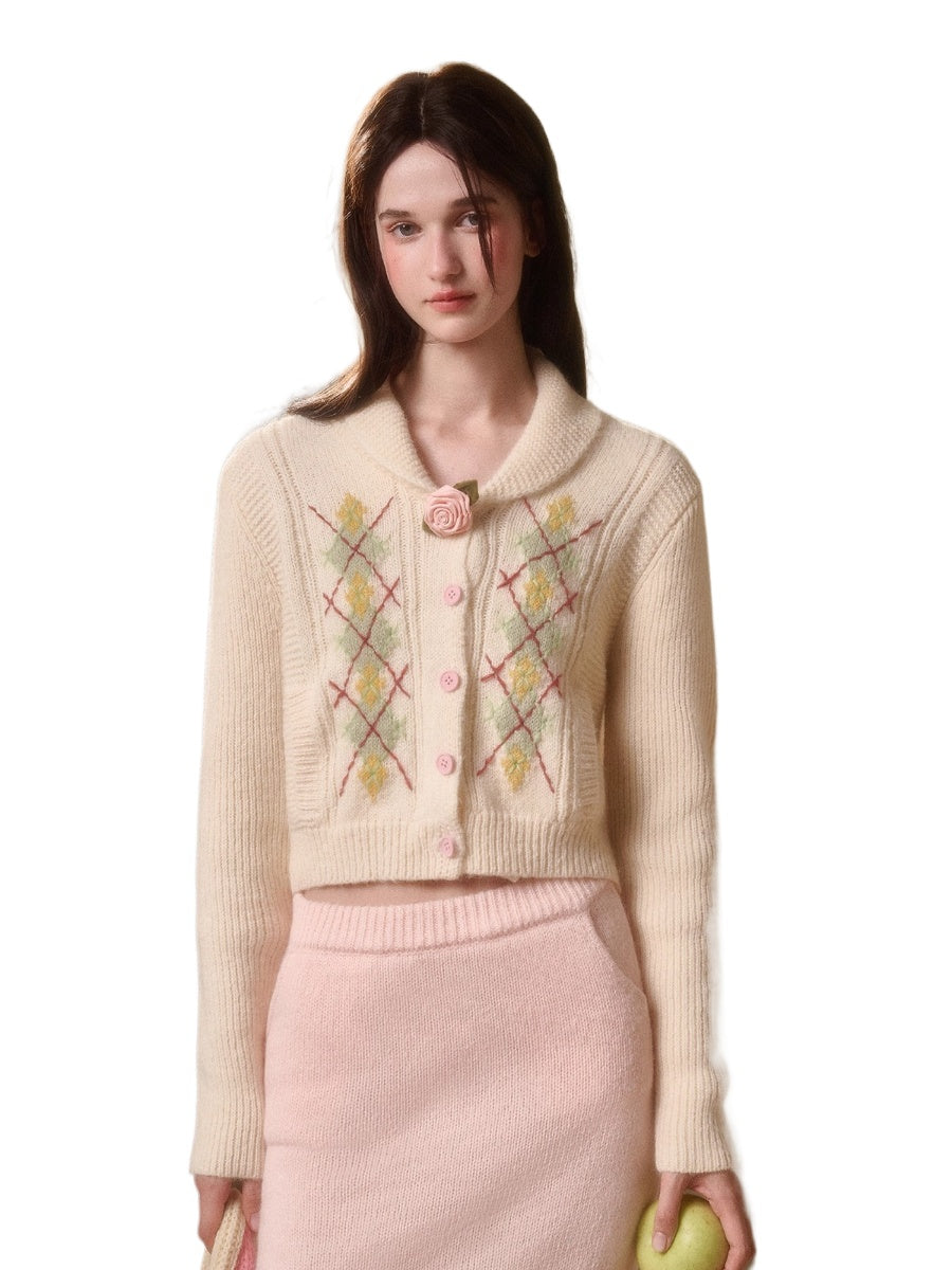 Cosagach Cream Wool Knit Cardigan & Skirt Set
