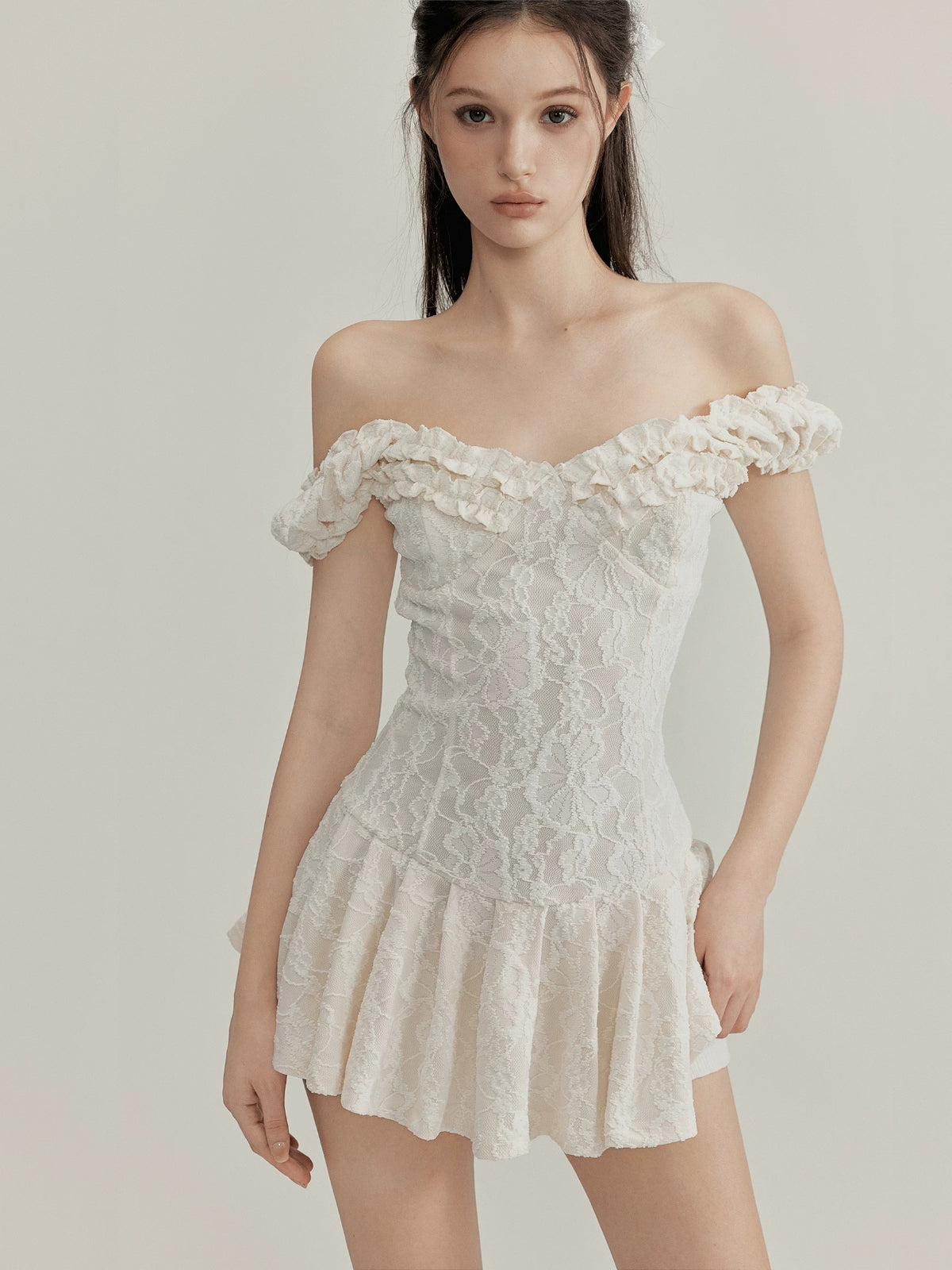 Jacquard Ruffle Mini Dress