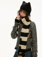 Striped Hooded Zip Knit Cardigan