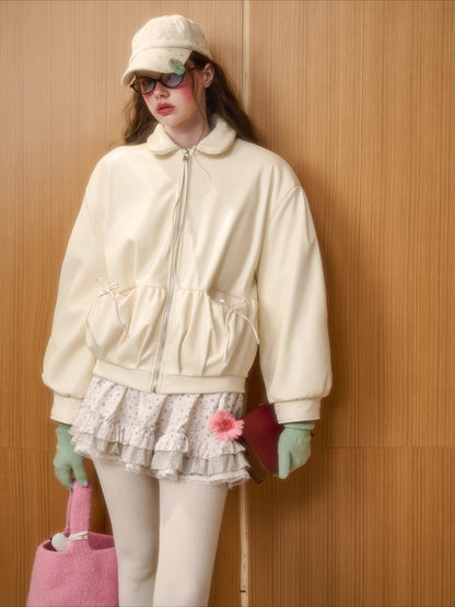 Cream White Peter Pan PU Jacket