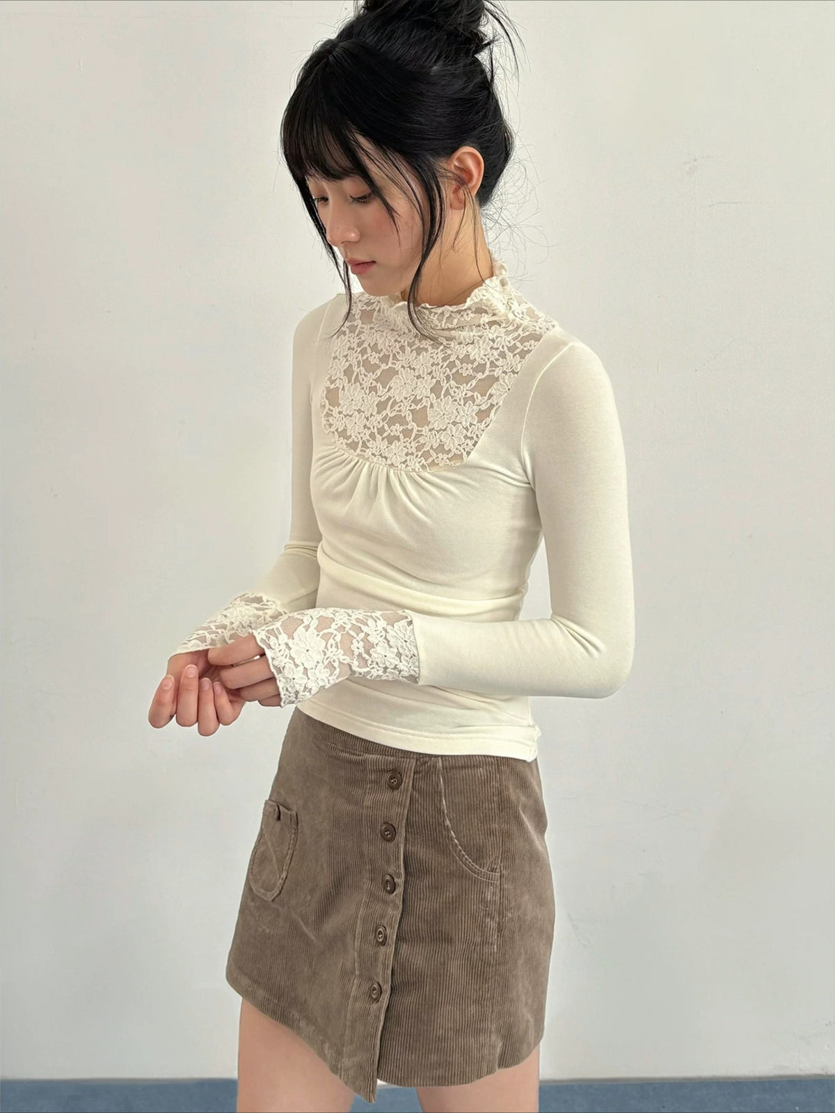 Beige Lace Mesh Top