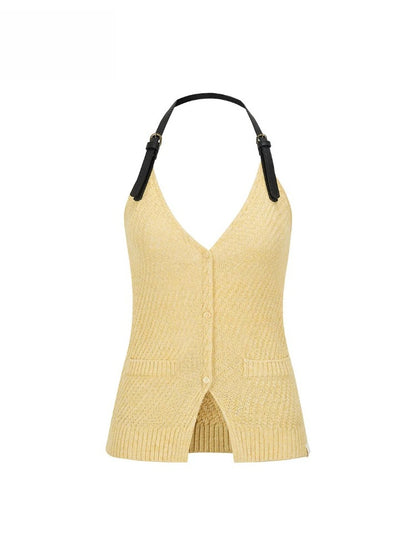 Icy Knit Halter V-neck Top