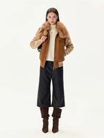 Faux Suede Wool Collar Jacket