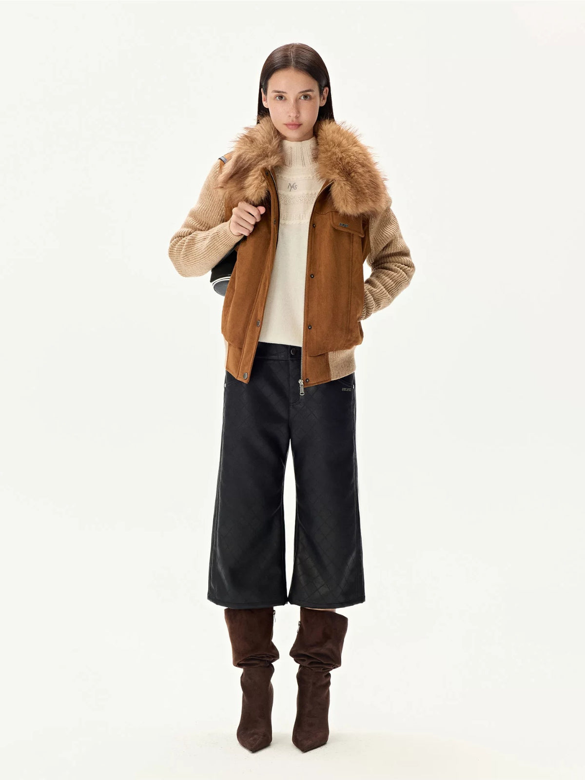 Faux Suede Wool Collar Jacket