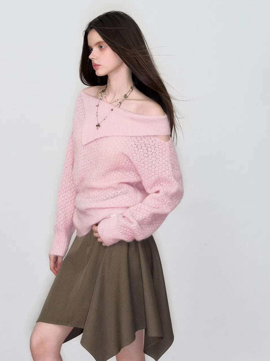 Asymmetrical Neck Knit Sweater
