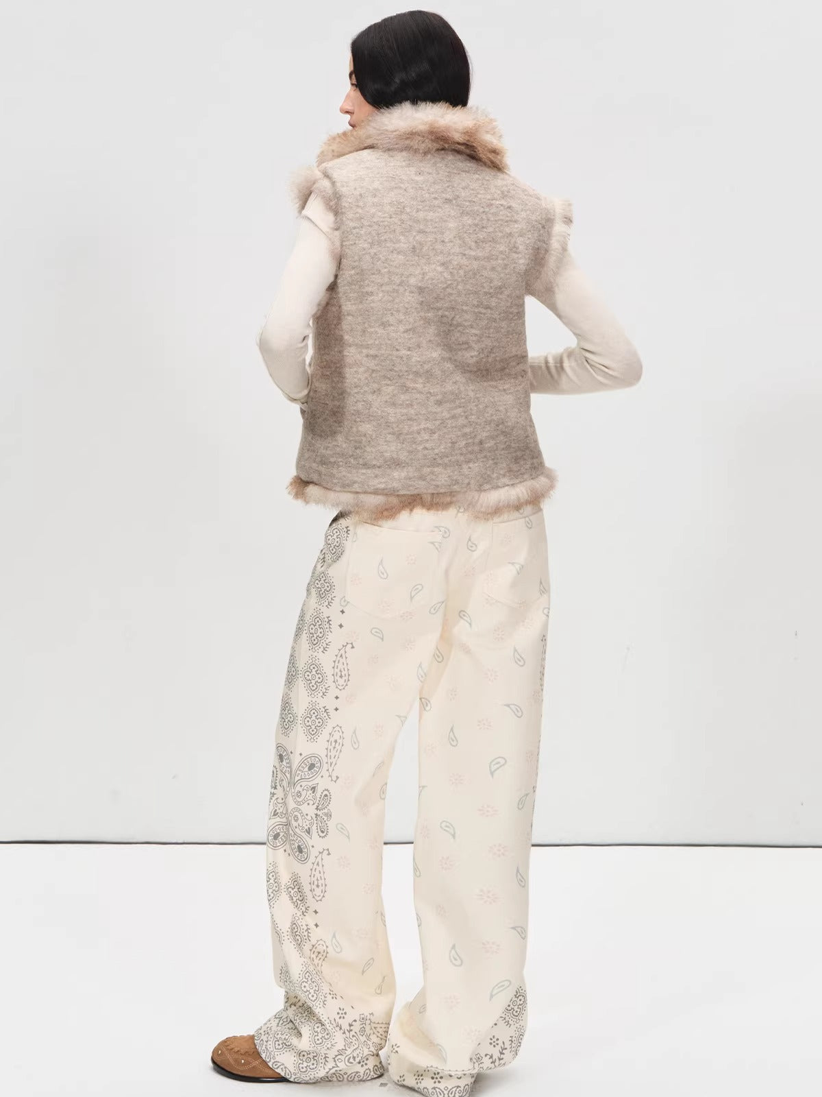 Belted Paisley Wide-Leg Pants