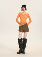Ribbed Henley Long Sleeve Top