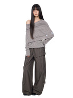 Asymmetric Striped Knit Shoulder Top