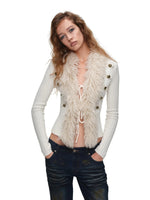 Napoleon Fur Collar Ribbed Cardigan