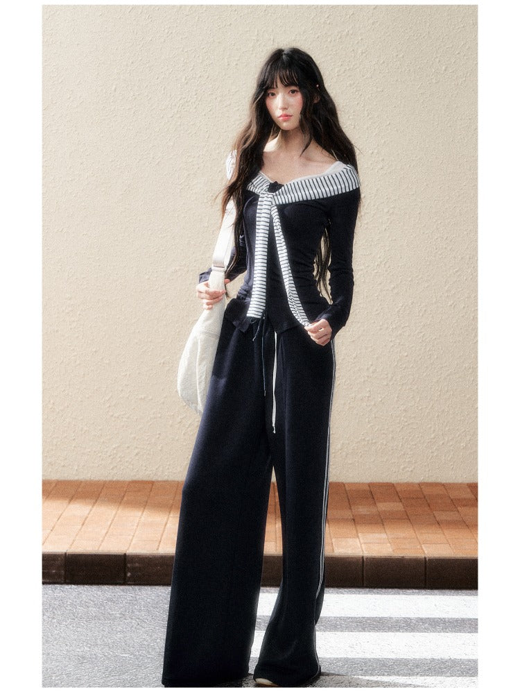 Navy Contrast Knit Blouse