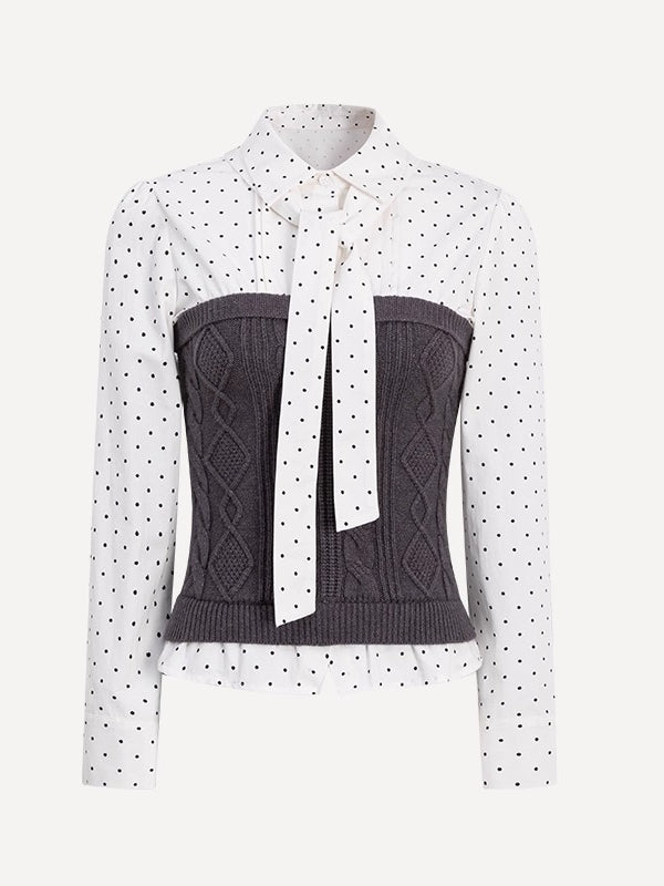Polka-Dot Preppy Shirt &amp; Skirt Set
