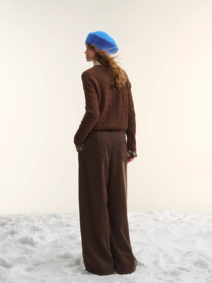 Plaid Fleece-Lined Wide-Leg Pants