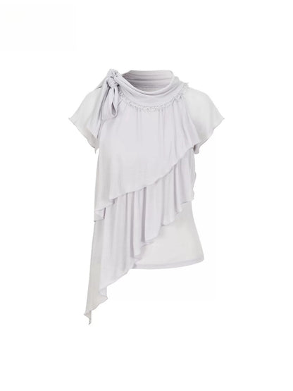 Asymmetrical Lyocell Ruffle Top