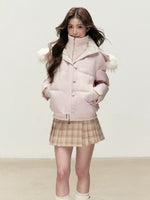 Faux Layered Fur-Trim Hooded Down Jacket