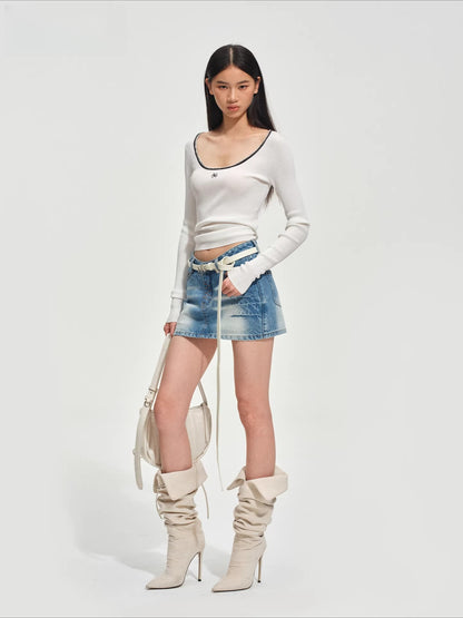 Contrast Scoop-Neck Knit Top