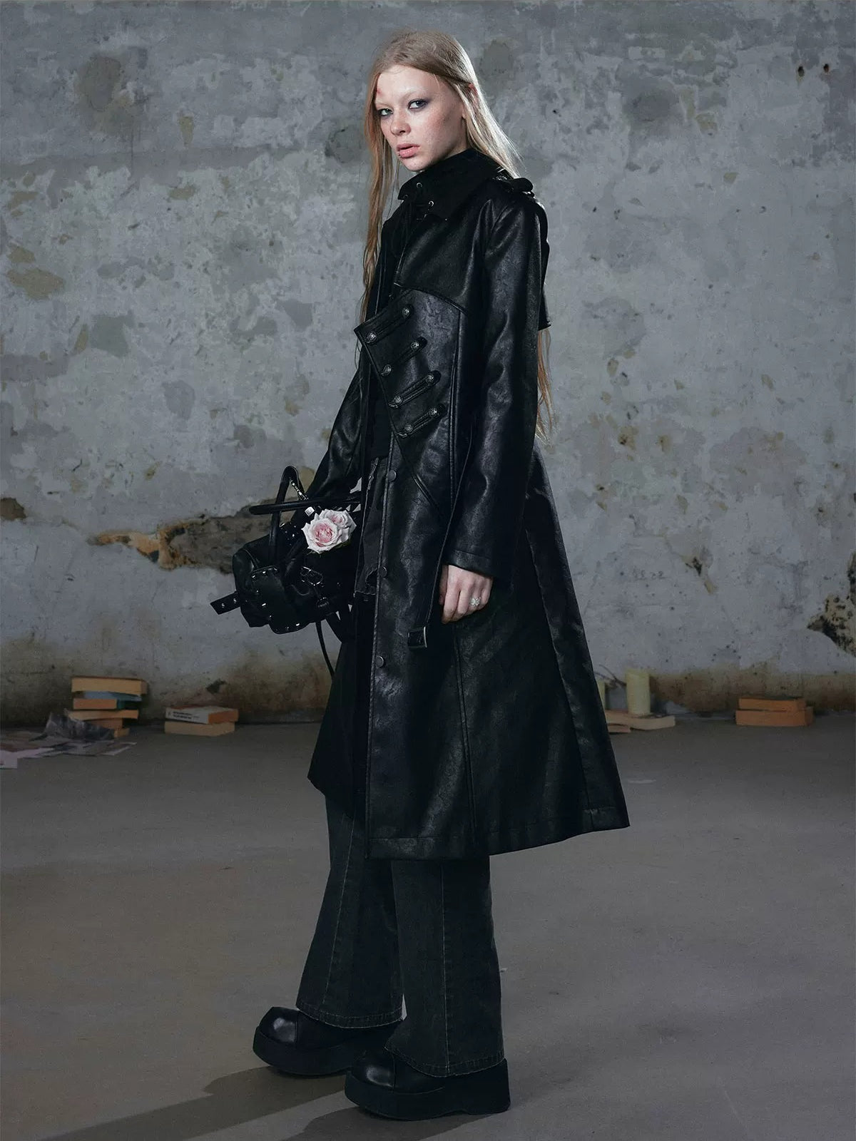 Asymmetric Knight Leather Trench Coat
