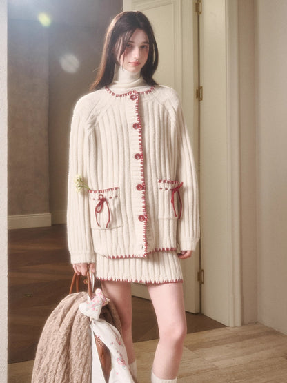 Latitude 69° Wool Contrast Trim Knit Sweater Set