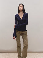 Lyocell Adjustable-Zip Flared-Sleeve Top