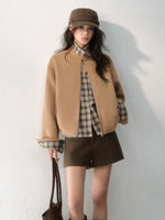 Layered Plaid Wool Blend Jacket