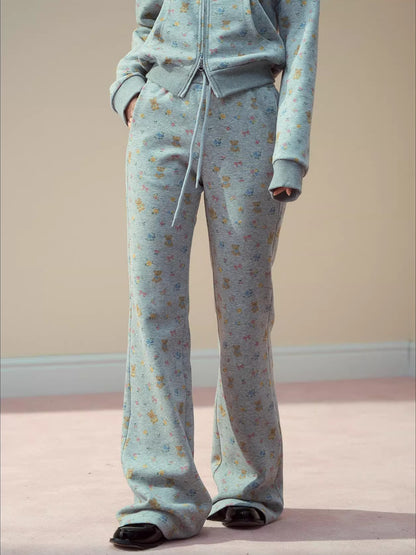 Floral Bear Bunny Off-Shoulder Sweatshirt &amp; Pants Set