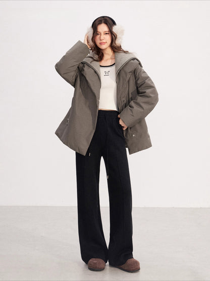 Fleece-lined Knit Elastic Waist Wide-leg Pants
