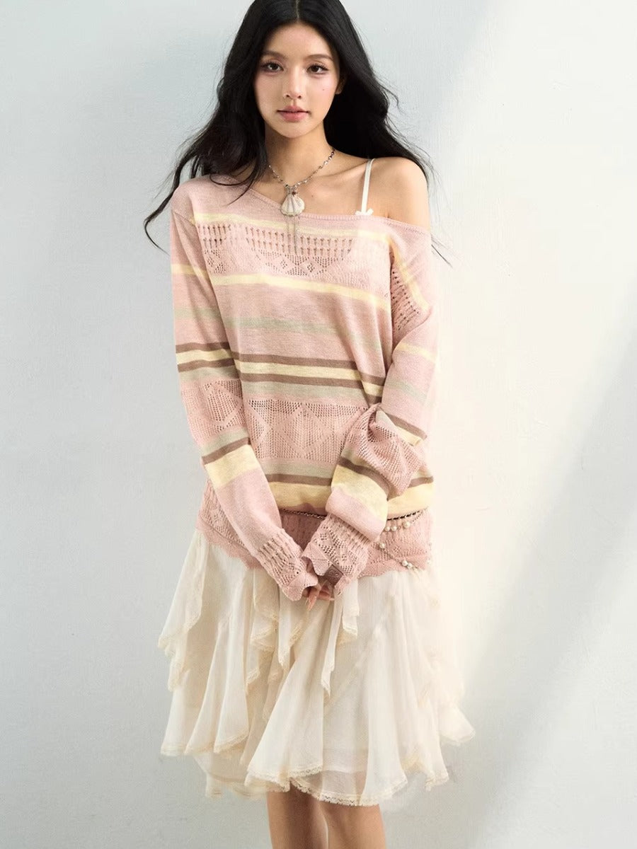 Stripe Openwork Knit Sweater
