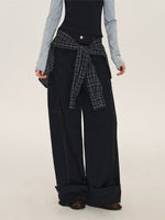 Detachable Plaid Cargo Wide Leg Pants