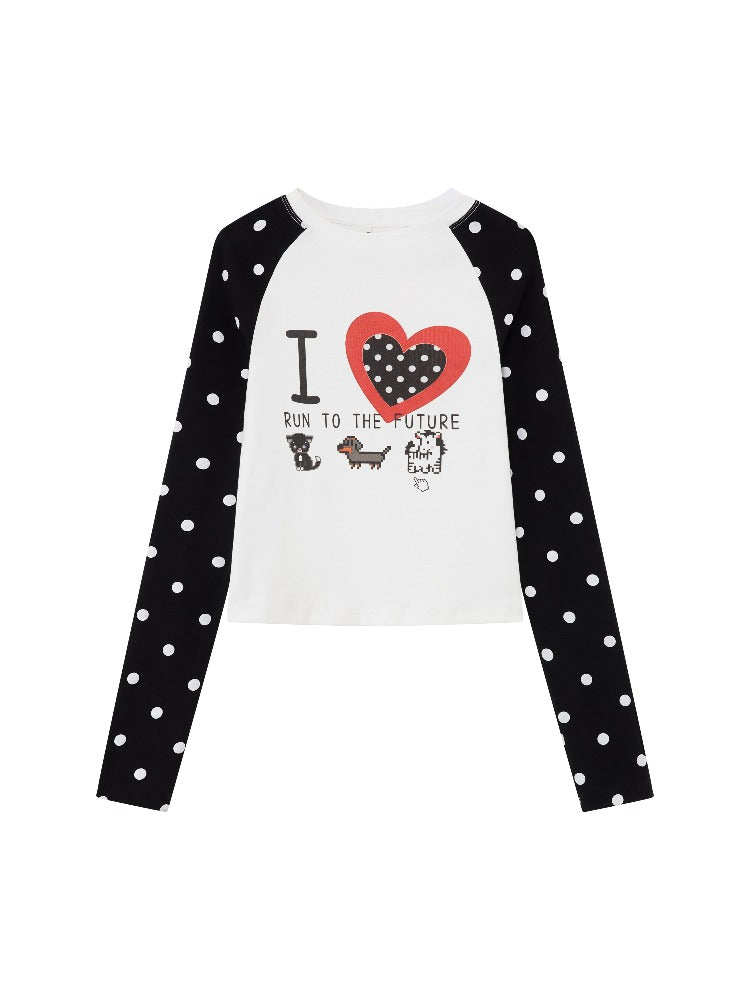Polka Dot Raglan Long Sleeve Tee