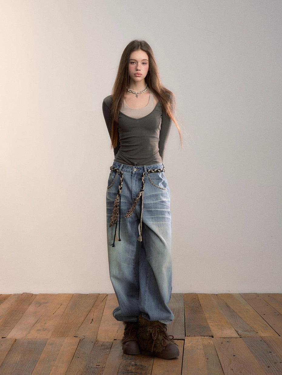 Vintage Wash Straight Jeans