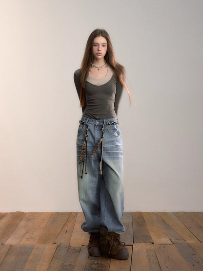 Vintage Wash Straight Jeans