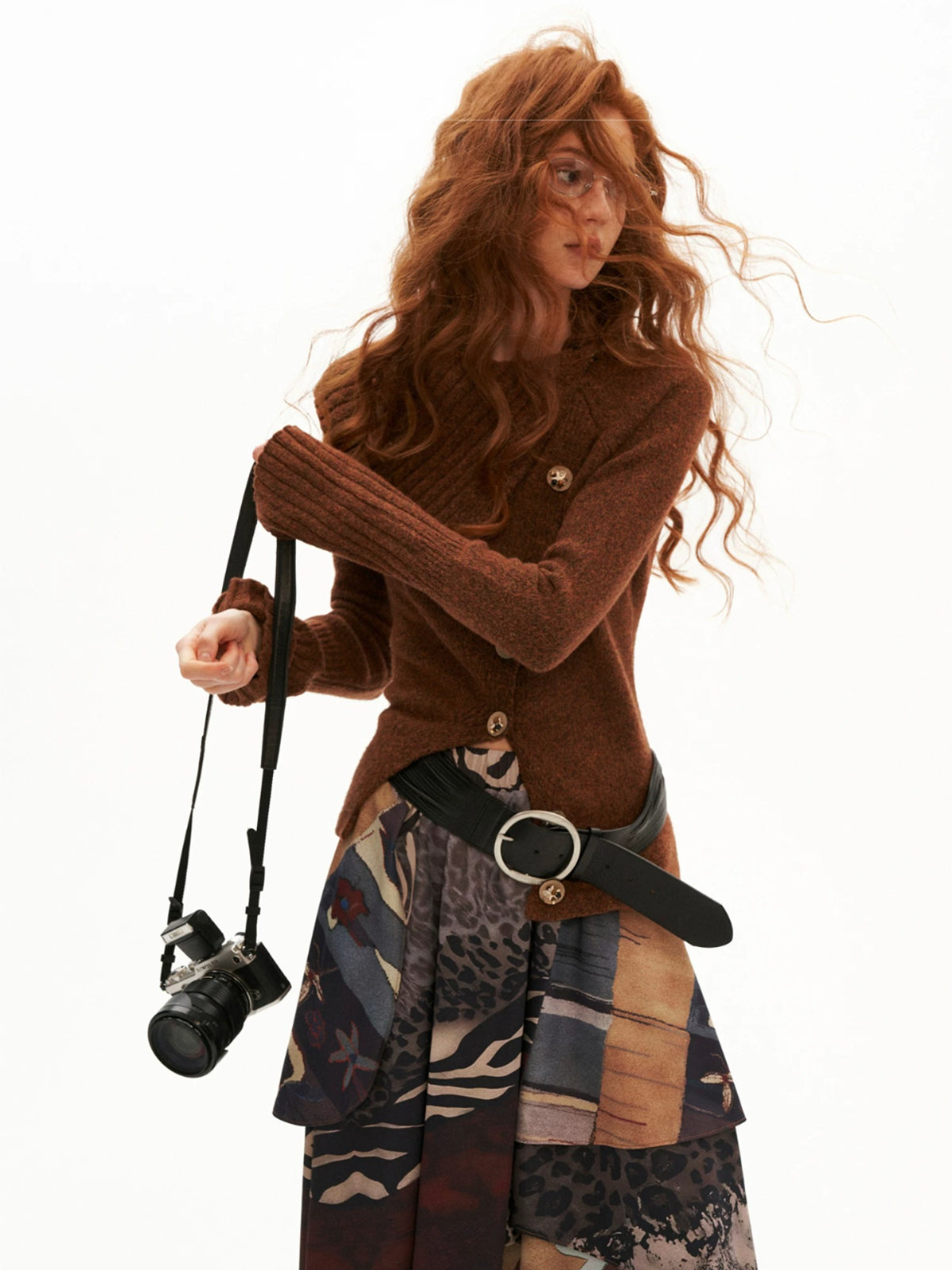 Asymmetrical High Neck Fitted Knit Cardigan